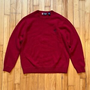 Chaps Mens Red Crew Neck Long Sleeve Sweater Size M Embroidered Logo